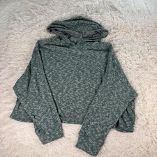 American Eagle Womens Green Marled Ribbed Cropped Hoodie Small New Soft Cozycore