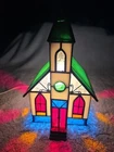 Vintage Tiffany Style Stained Glass Church Bright Colored Decor 8.5"x6.5"x5.5