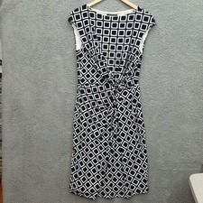 Lauren Ralph Lauren Geometric Print Knot Front Dress Size 12 Navy White