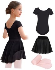 Ballet Leotards Skirt and Tights 4-6 Years Black  short Sleeve  Short Sleeve