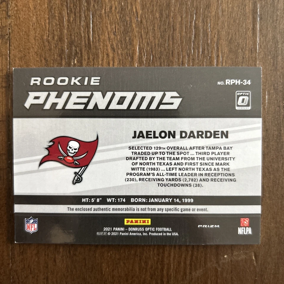 2021 Optic - Rookie Phenoms Horizontal Jaelon Darden #RPH-34 Blue Hyper Prizm  - Image 2 of 2