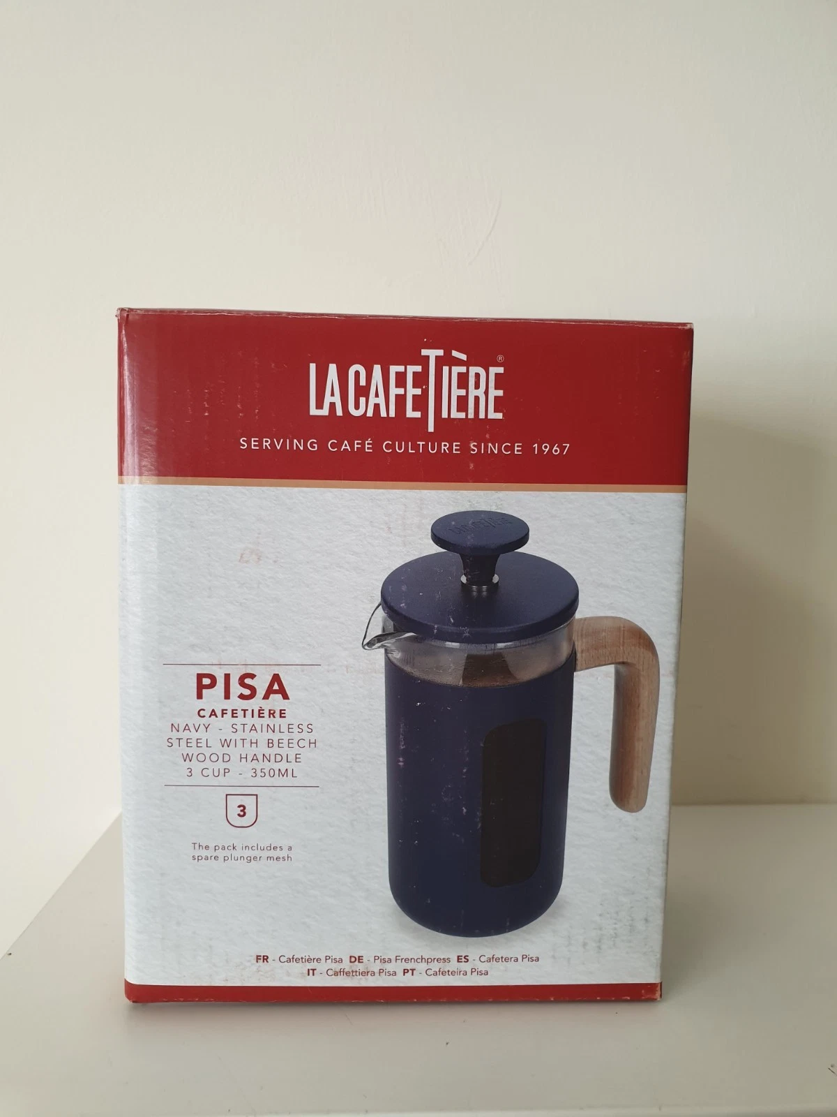 La Cafetière Pisa Stainless Steel Cafetière, 3 Cup Navy Blue Colour