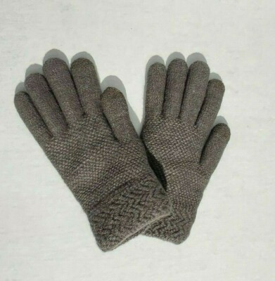 Women Girl Winter Snow Glove Feathered Textured Knit Warm Cozy lining Dark Gray