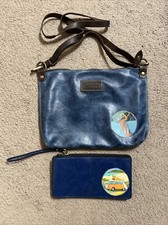 Vintage Blue Genuine Leather Borse In Pelle Handbag  Pocket