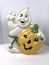 CERAMIC GHOST MOLD PUMPKIN JACK-O-LANTERN VTG LUMINARY FIGURE 17"H HALLOWEEN