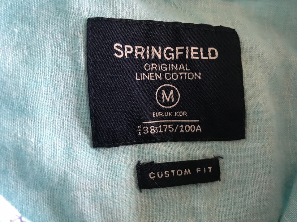 SPRINGFIELD MEN'S COTTON SHIRT LONG SLEEVE MEDIUM SLIM TURQUOISE | eBay