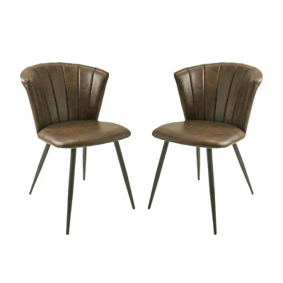 PAIR OF CHESTNUT BROWN DINING CHAIRS / SHELBY / VEGAN FAUX LEATHER / BOXED - Image 1 of 4