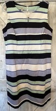 Talbots Woman’s Sleeveless Cotton Striped Sheath Dress Pockets Size 14 NWT