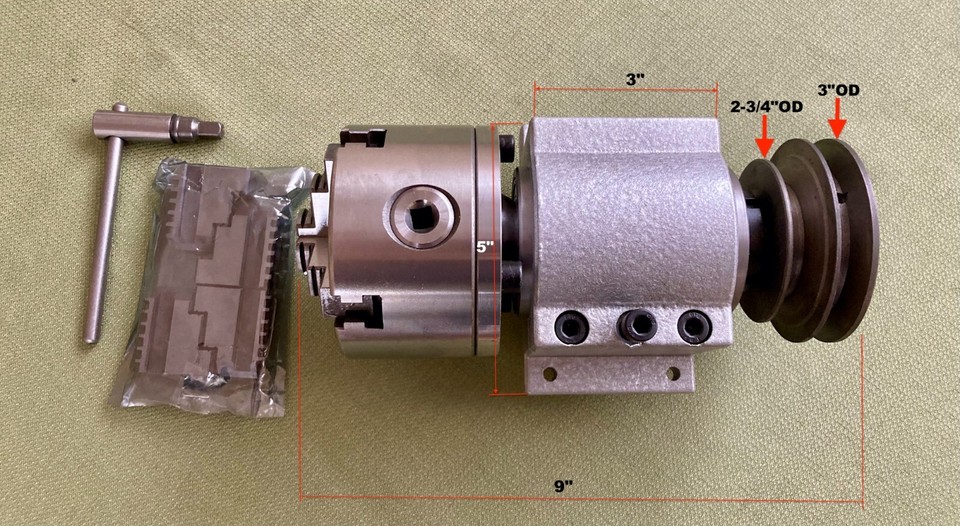 4" Lathe Headstock Assembly with 4jaw self centering chuck and VBelt
