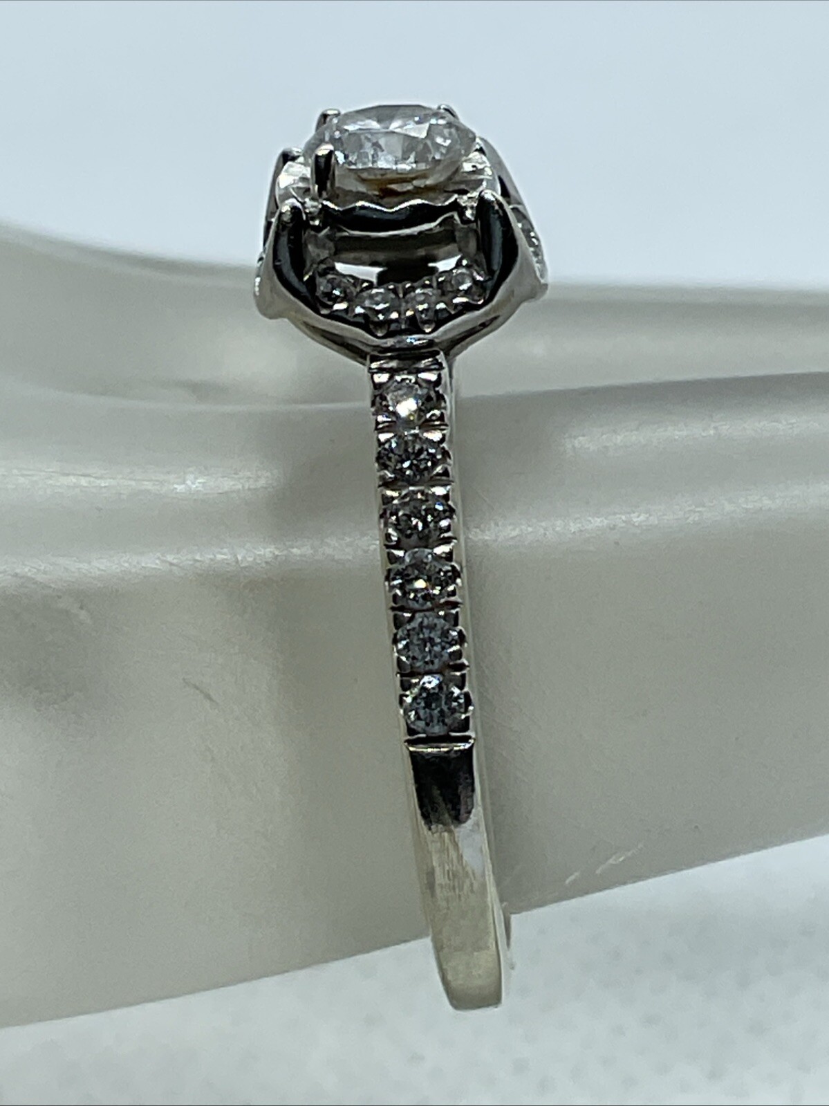 CUTE Solid 14K White Gold Solitaire Round & Accen… - image 14