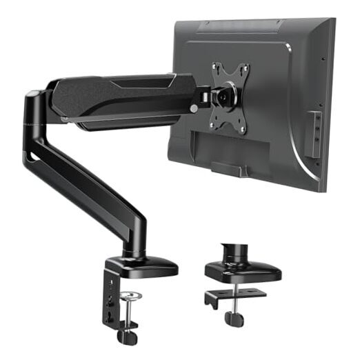 Single Monitor Desk Mount, Adjustable Gas Spring Monitor Arm Support Max Black