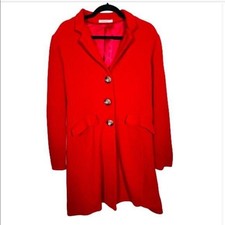 Hazel Red Wool Blend Long Coat Large Button Up Womens