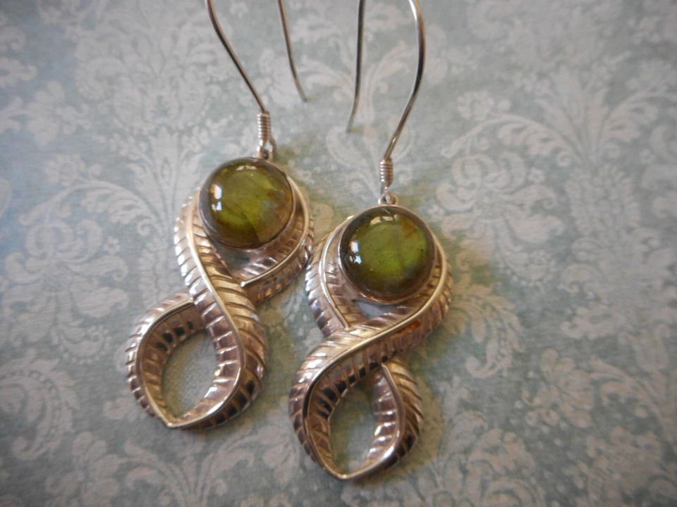 Pendientes colgantes de labradorita helecho de plata de ley Sajen 76-111 Foto 3 de 4