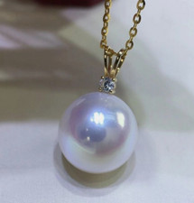 Huge AAAA 12mm Perfect Round White south sea Shell Pearl Pendant 14k gold