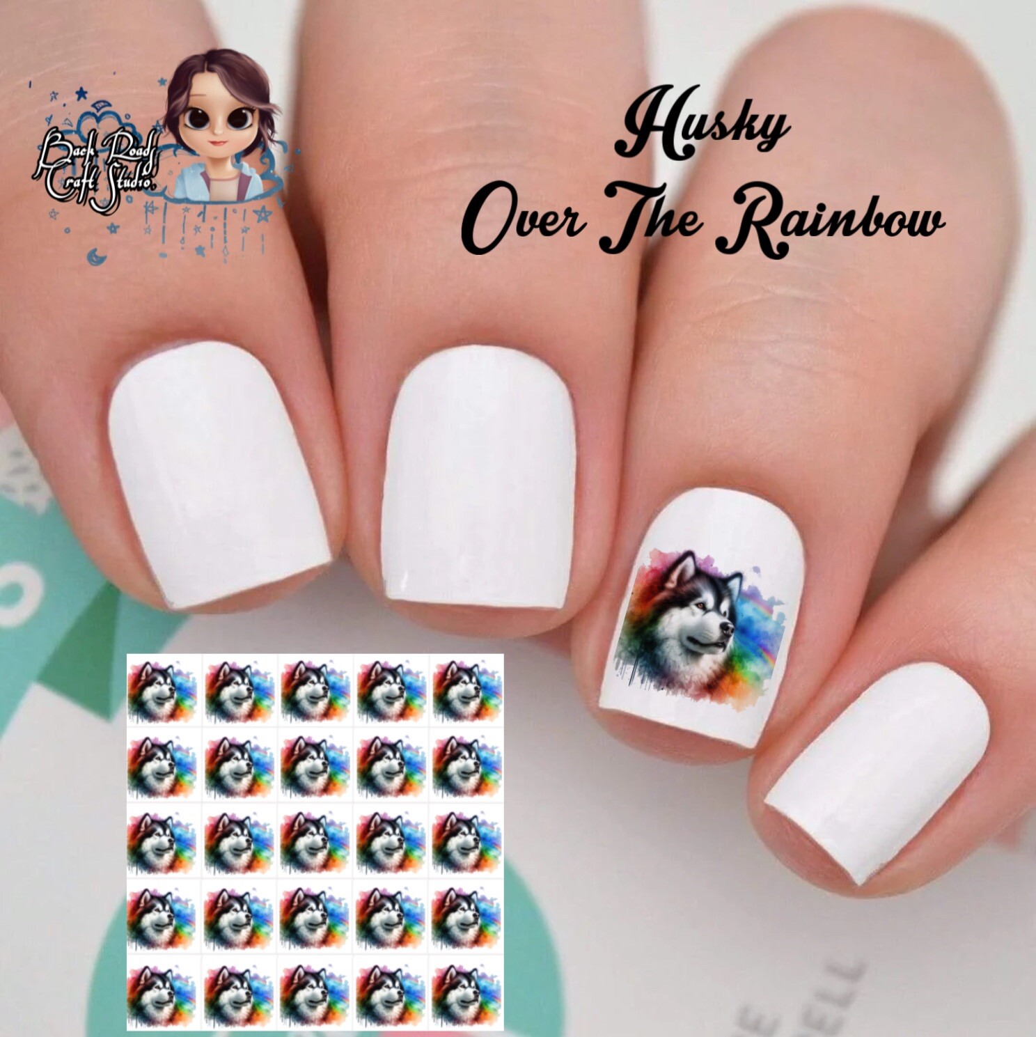 Husky RIP Over The Rainbow Bridge Waterslide Nail Art Decals Set of 50