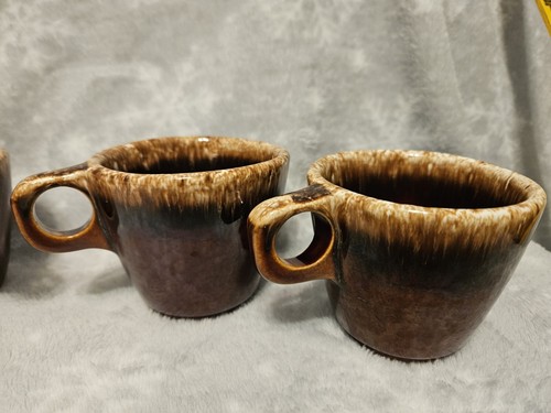 HULL POTTERY CROCKWARE OVEN PROOF BROWN DRIP COFFEE CUPS-SET OF 4-MADE IN USA - Picture 5 of 9