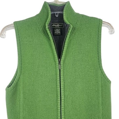 Eddie Bauer Green Lambswool Blend Vest S Cotton Lined Double Zip Outdoors Preppy - Picture 3 of 8