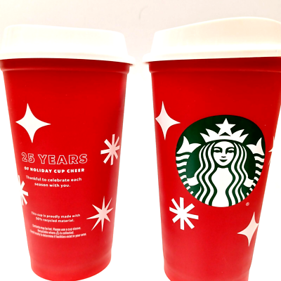 Starbucks 2022 Holiday Reusable Red Hot Plastic Cups Lot of 2 Grande 16oz,  New | eBay