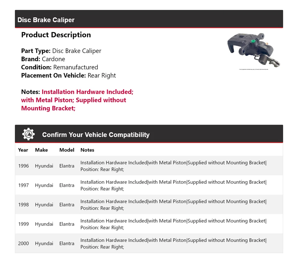 Задний правый суппорт дискового тормоза Hyundai Elantra 1996-2000 годов выпуска 1997 1998 годов выпуска - Изображение 2 из 4