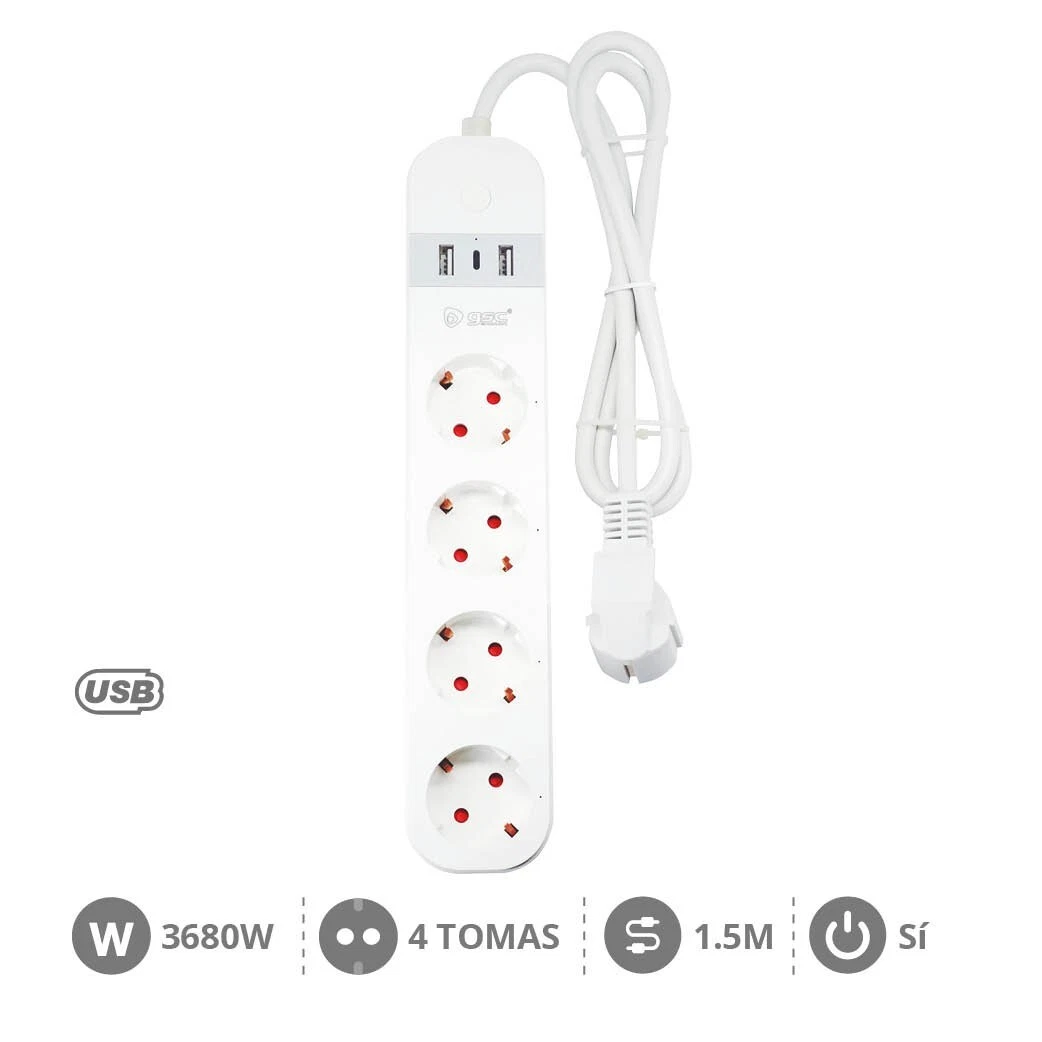 REGLETA INTELIGENTE SMART WIFI CON 3 TOMAS Y 4 USB´s