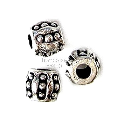 Lot De 10 Intercalaires (Spacers) Cylindre 6x6mm – Argenté – Pour Création Bijoux – Neuf
