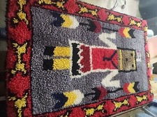 70s Vintage Latch Hook Native American Indian Rug Wall Hanging 26  X 39  