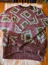 Xstatx Vintage Men's Shaggy Knit Sweater - Size XL -Maroon - USA Made F-9