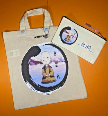 Tragetasche + Pochette 100% Baumwolle Monaco Zen Handmade
