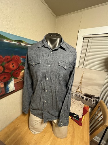 Polo Denim Supply Ralph Lauren XL Brazos Largos Calce Perla Snap Cambray Camisa Jean - Imagen 2 de 11