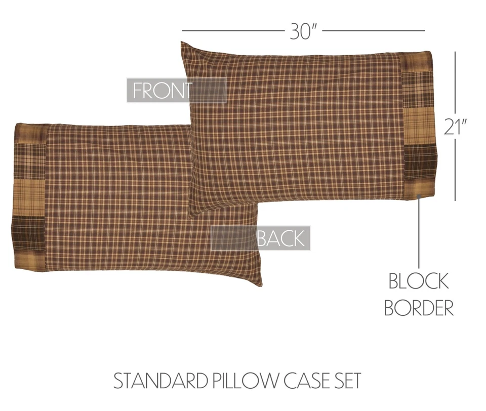 Juego de 2 fundas de almohada a cuadros marrón country 100 % algodón con borde de retazos Prescott Foto 3 de 4