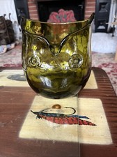 Beautiful Avocado Green Blown Glass Glass Owl, Very Large