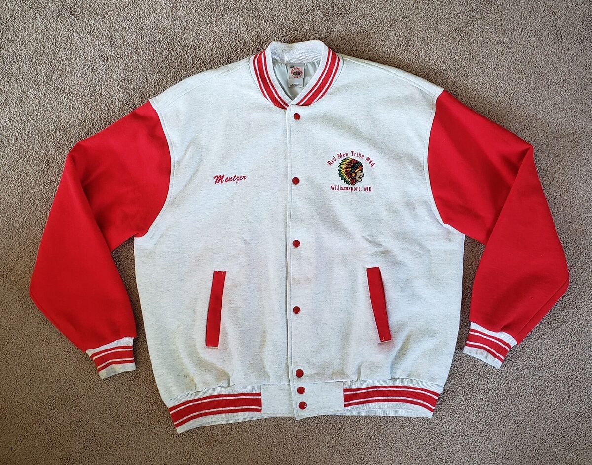 Vintage 90s Red Men Tribe Full Embroidered Varsity Club Vintage 90s Red Men Tribe Full Embroidered Varsity Club