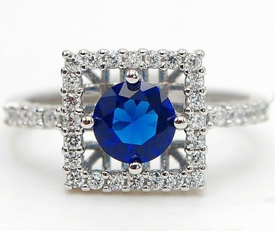  2CT Treated Blue Sapphire & Topaz 925 Solid Sterling Silver Ring Sz 8 UB4-4