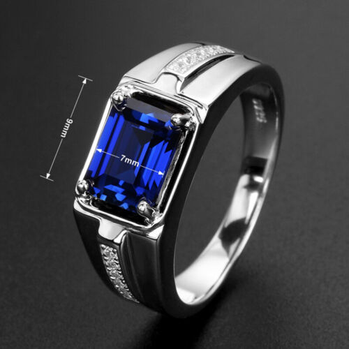 Blue Crystal Cz Mens Silver Ring Wedding Fashion Rings Jewelry Man Accessories - Picture 12 of 18