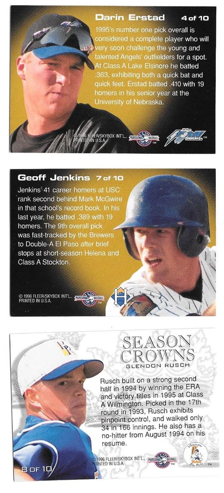 Lot of 3 1996 Excel Inserts First Year Darin Erstad Geoff Jenkins Glendon Rusch - Image 2 of 2