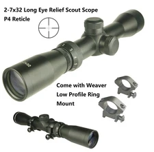 2-7x32 Long Eye Relief Scout Scope Duplex, Lens Cap and Ring Weaver/Picatinny