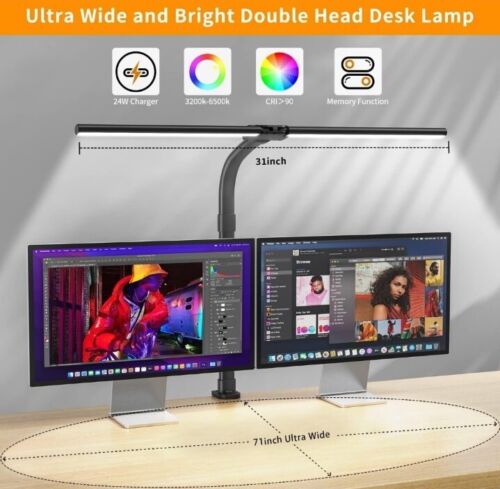Led Desk Lamp for Office Home Extra Bright Double Head Desk Light with Clamp 24W - Picture 1 of 7