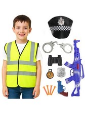 Boys Police Costume Set Hi Vis Vest Hat Toy Props Police Badge & Accessories