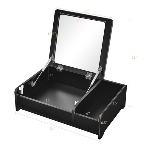 Compact 2-in-1 Bay Window Makeup Dressing Table w/ Flip-Top Mirror - Picture 2 of 8
