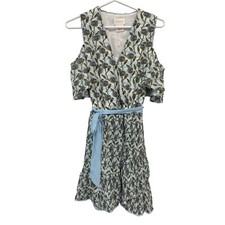 Foxiedox Lexie Cold Shoulder Floral Dress Women S Faux Wrap Blue Boho Hippie NEW