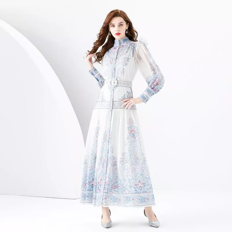 Vestido Largo Elegante Boho Chic Azul Colorido Satén Suave GIPSY 01078