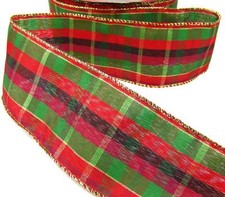 Christmas Red Green Plaid Wired Ribbon 2.5"W x 5 Yards