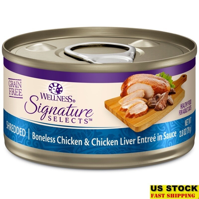 Grain Free Canned Cat Food with Shredded Chicken Liver High Protein 12 Pack