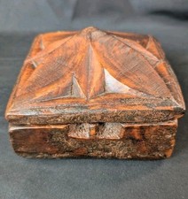 Antique Tribal Hand Carved Wood Spice Tikka Kumkum Box Swivel Lid India 5x5”