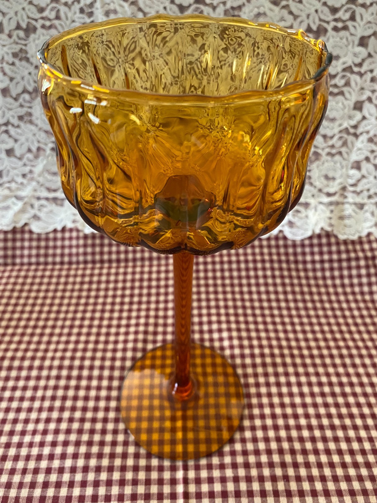 Vintage Empoli hand blown tall pedestal compote/amber glass candy dish