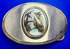 Two Horse Head Cabochon Centered Picture Equestrian Cowboy Western Belt Buckle