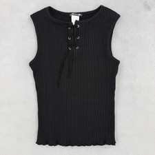 Vintage Swergate Womens Medium Ribbed Lace Up Tank Top Black Usa made Y2K