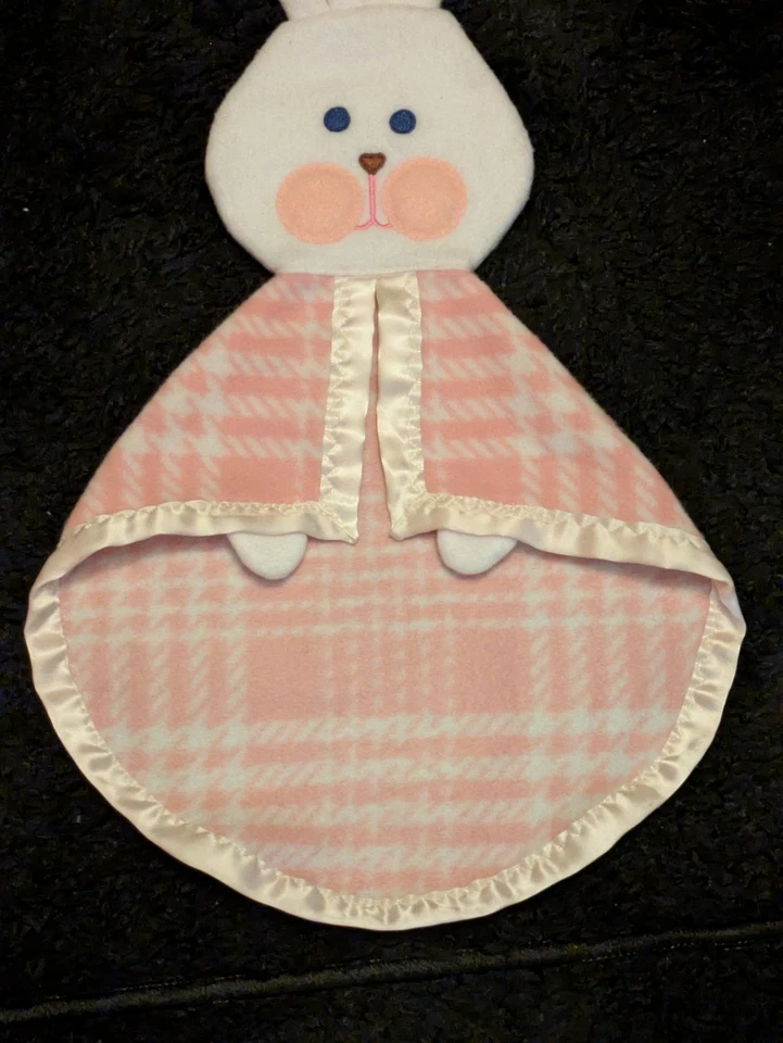 Manta de seguridad rosa polar a cuadros conejito bebé Lovey satinado borde 20 pulgadas casero Foto 3 de 4