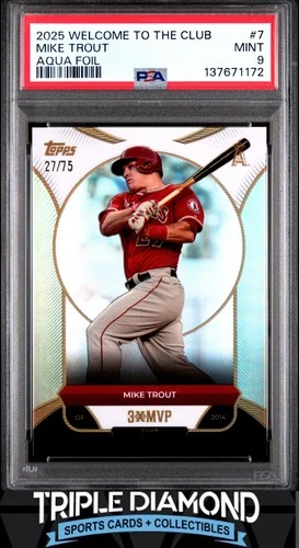 2025 Topps Welcome To The Club MVP #7 Mike Trout Aqua #27/75 PSA 9 Y857