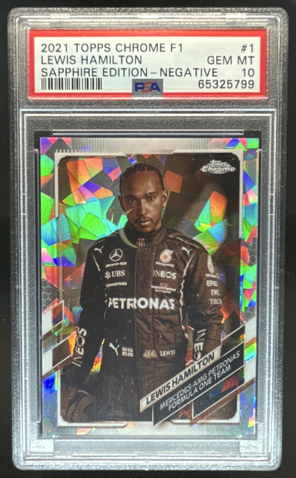 2021 Topps Chrome Sapphire F1 Lewis Hamilton Negative Portrait #/100 PSA 10 view 1
